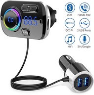 Bluetooth FM Transmitter for Car,Bluetooth 5.0 Radio Car Adapter QC3.0 &amp; LED Backlit with Dual USB P