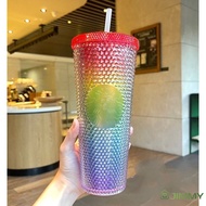 ☛ Starbucks Tumbler with straw  NEW Durian cup Diamond radiant goddess straw cup coffee cup summer Holiday Cold Cup Tumbler 710ml/24oz
