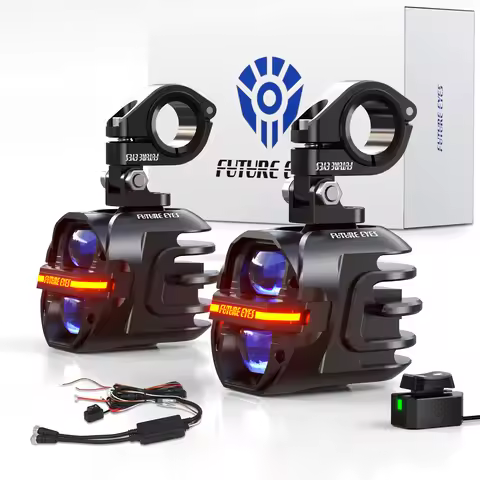Future Eyes X80 - 120W LED Motorcycle Fog Lights, Amber & White Auxiliary Driving Lights with DRL & 