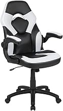 Flash Furniture X10 Gaming Chair Racing Office Ergonomic Computer PC Adjustable Swivel Chair with Flip-up Arms, White/Black LeatherSoft