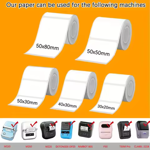 White Square Thermal Labels 30x20/40x30/50x30/50x50/50x80mm for P50/P302A/M110/M220/M221/M120/M200 H