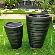REX FP11 Matte Black Fiberglass Round Circular Flower Pot Pasu Bunga Garden Taman Plant Pokok Fiberg