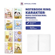 Notebook Ring Karakter / Buku Catatan Mini Ukuran A5 Isi 60 Lembar Bergaris