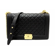 Authentic Chanel Black Quilted Caviar Leather New Medium Boy Shoulder Bag