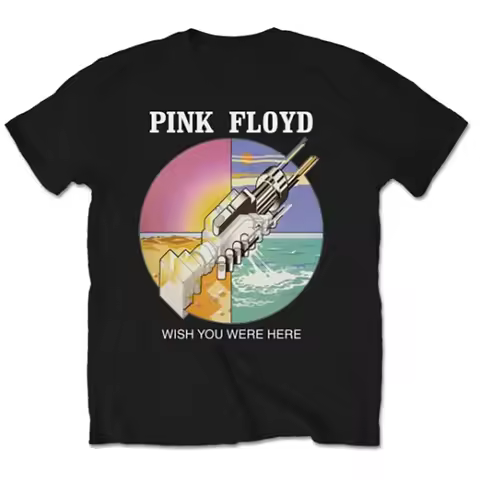 Summer Hot Selling Pink Floyd T-shirt Wish You Were Here Rock Band Official Black New, Men's Round N
