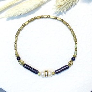 VIIART。理思緒。珍珠藍砂石黃銅手環