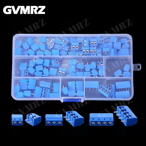100PCS PCB Screw Terminal Block Connector KF301 Pitch 5.0MM 2P 3P 4P Splicable Kit Box KF301-2 Blue 