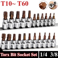 Torx Screwdriver Bits Set 1/4 3/8 Inch Drive Socket Head Tools T10 T15 T20 T25 T27 T30 T40 T45 T50 T