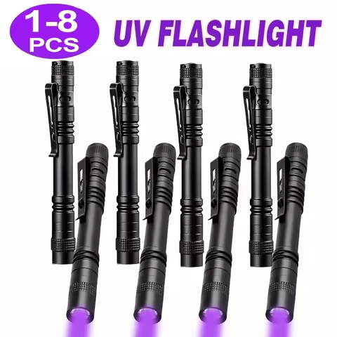 1-8PCS 395nm UV Pen Light,Blacklight Flashlight with Clip Portable Detector for Hotel/Pet Urine/Bed 