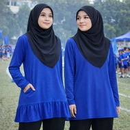 [Cotton] Long Tee Muslimah Labuh A Cut Daily Wear | Royal Blue Saiz M - XL | HAZEL TD