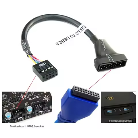 USB3.0 to 2.0 Motherboard Header Adapter Cord 9Pin USB 2.0 Male/Female to 20Pin USB3.0 Female/Male 1
