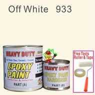 933 OFF WHITE ( 5L ) HEAVY DUTY EPOXY PAINT ( FREE TOOLS ROLLER AND TAPE ) FOR FINISH FLOOR INTERIOR &amp; EXTERIOR FLOOR