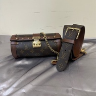 LV 原花深咖牛皮Papillon Trunk金釦巴比龍手提斜背包M57835