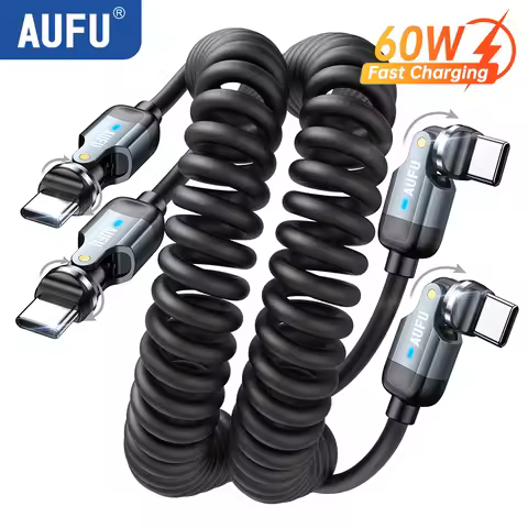 AUFU 540° USB C to Type C Cable 60W Fast Charging Spring Cable for iPhone17 Samsung Xiaomi Coiled Ph