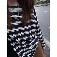WIDE FORM 3D HORIZONTAL STRIPED WOOL T-SHIRT