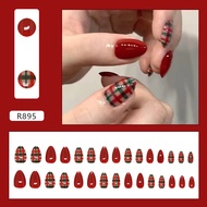 30PCS Fake Nails Set Plaid Girl Red Fake Nails R895