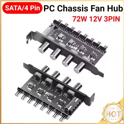 PC Fan Hub SATA/4 Pin Adapter 8 Channel PWM Hub Cooling Fan Speed Controller 4 Knob PWM Cooler Fan H