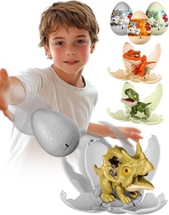 3PCS Jumbo 4.3 Inch Dinosaur Eggs Toy - Easter Basket Stuffer Drop to Exploding Open Dino Eggs Lifel