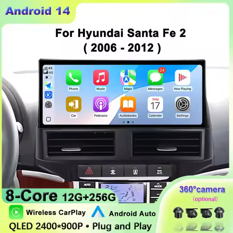 QLED 2400*900P 12.3"inch For Hyundai Santa Fe 2 2006-2012 Wireless CarPlay Multimedia Display Touch 