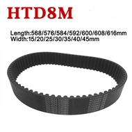 HTD 8M Rubber Timing Belt 568/576/584/592/600/608/616mm Length 15-45mm Width Industrial Transmission