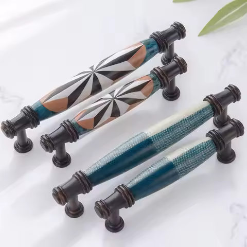 YM Blue Ceramic Cabinet Door Handles American Antique Style Furniture Drawer Pulls Kitchen Cabinet K