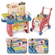 (Type 1)Supermarket Sales Set with 40-piece Trolley for Children, Mini Ice Cream Counter and Trolley