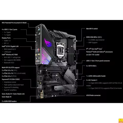 ASUS ROG STRIX Z390-E GAMING Motherboard Socket LGA1151 CPU DDR4 4266(OC) Memory Chipset Z390 ATX Ma