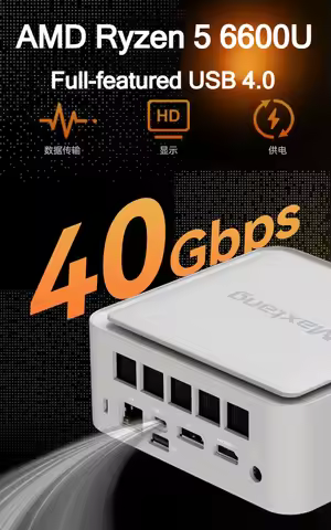 SZBOX Z66 Ryzen 5 6600U Mini PC 24GB LPDDR5 6400MT/s M.2 2280 NVME SSD WiFi6 BT5.2 USB4 Gaming Compu