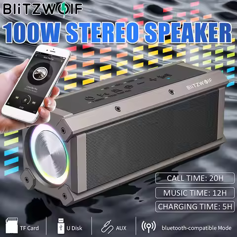 BlitzWolf BW-WA3 100W bluetooth Speaker Quad Drivers Dual Diaphragm Deep Bass RGB Light TWS 5000mAh 
