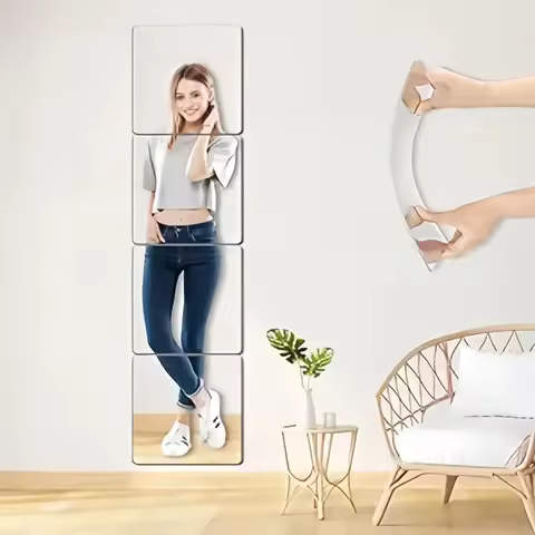 Unbreakable Wall Mirror Tiles, 4/8 Pcs 20x20 cm Full Body Mirrors, Toddler Shatterproof Mirror for K