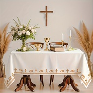Holy Week White Catholic Altar Tablecloth Christian Cross Print Tablecloth