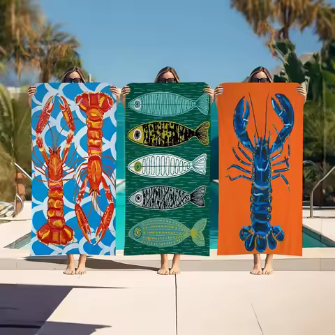 Colorful Sardine Lobster Fish Ocean Animal Microfiber Printed Beach Towel Mountain Climbing Yoga Abs