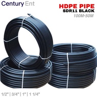 100 Mtrs | SDR-11 HDPE Black Pipe Waterline & Farm Garden Irrigation Hose | Sold Per Roll