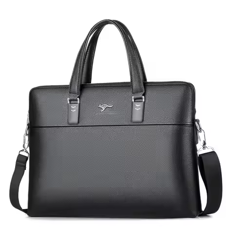 Kangaroo Leather Briefcases For Men Laptop Designer Document A4 Business Tote Handbag Shoulder Squar