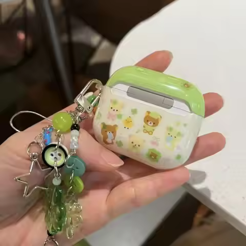 Summer Little Fresh Green Cute Clover Rilakkuma Cartoon Pendant Bear Suitable For Airpods S1/2 Bluet