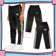 (1Y-15Y) Kids T9 Black Tracksuit / School Sport Long Pant (Random Stripe Color) Tracksuit Budak Trac