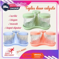 toples calista premium keler daun isi 6  toples set plastik hijau + nampan isi 6/ toples set lebaran