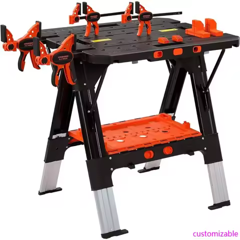 Portable Folding Work Table, 2-in-1 as Sawhorse & Workbench, Load Capacity 1000 lbs-Sawhorse & 500 l
