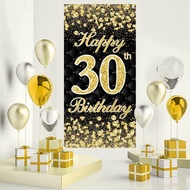 30th 40th 50th Happy Birthday Hanging Flag Birthday Decorations Black Gold Glitter Hanging Flag Birt