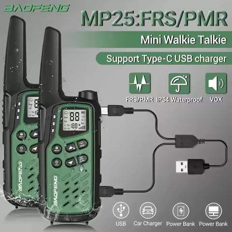 2Pack Baofeng MP25 FRS Long Range Rechargeable Type-C Charge Mini Walkie Talkie With LCD Display Fla
