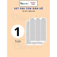 Set of 900 stickers from numbers 1 to number 100 Printed Bear - 1cm (10mm)