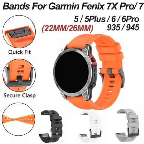22/26mm Quick Release Soft Silicone Band for Garmin Fenix 7/7X Pro/5/5X Plus/6X/Epix Gen 2/Approach 
