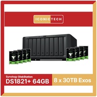 Ironwolf Pro 60TB~240TB Synology DS1821+ 64GB ECC 8-Bay NAS Server 56TB ~ 224TB (2 x 800GB SSD Cache