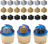 STAR WARS Cupcake Rings, 24 Cupcake Toppers Featuring Darth Vader, C-3PO, And R2-D2, 3D Food Safe Ca