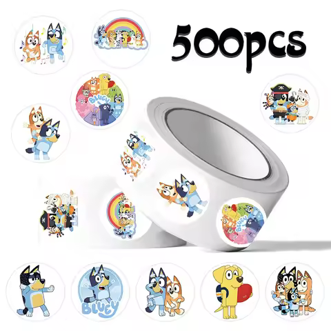 500pcs/Roll Cartoon Bluey Family Animation Sealing Sticker DIY PVC Laptop Decals Decoration Stiker R