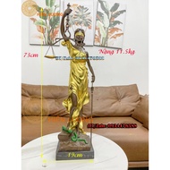 Statue of the Goddess of Justice with Stone Base, Height 73cm, Weight 11.5kg, Yellow Color, Made of 