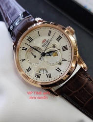 นาฬิกา Orient Classic Mechanical SUN AND MOON ตัวเรือนพิงค์โกลด์ สายหนัง รุ่น AK00001Y