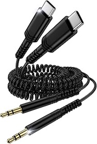 USB C to 3.5mm Audio Aux Jack Coiled Cable for Car, 2Pack Type C to Aux Headphone Male Cord, 4FT Car