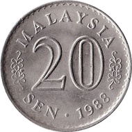 20 sen 1988 malaysia coin vf 3 pcs minimum order