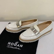 近全新 HOGAN 白色 亮皮 施華洛世奇水鑽 高質感女鞋 休閒鞋 樂福鞋  球鞋 厚底鞋 平底鞋 皮鞋 24號